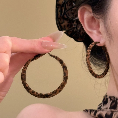 Retro Leopard Print Hoop Herz Ohrringe Mit 925 Sterling Silber Ohrstecker Beflockung Stoff Schmuck Für Frauen