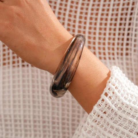 Brazalete Abierto De Acrílico Retro Textura De Mármol Ahumado Geométrico Joyería De Mano Para Mujeres Estilo Simple Moderno