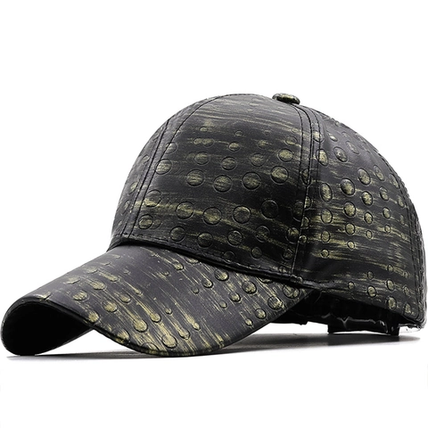 Baseballkappe PU Leder Metallic Punktmuster Verstellbar Outdoor Sonnenhut Mode Punk Stil Unisex