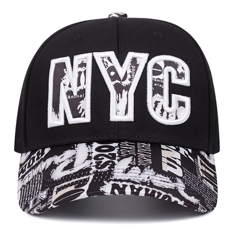 NYC Embroidery Baseball Cap Cotton Canvas Graffiti Print Brim Streetwear Hip Hop Adjustable Sun Hat For Men Women