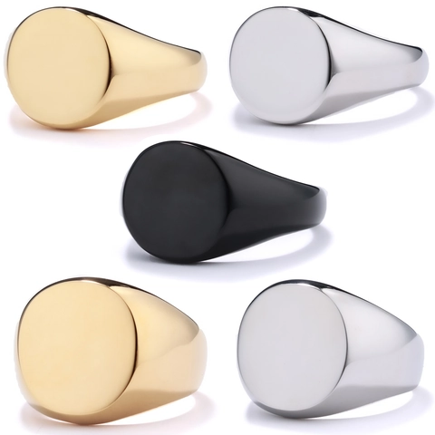 Minimalist Signet Ring Stainless Steel Polished Plain Round Flat Top Band Fashion Punk Jewelry For Men Women