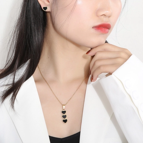 Hart Schelp Hanger Ketting En Oorbellen Roestvrij Staal Mode Sieraden Voor Vrouwen Trendy Schelp Inleg Accessoires