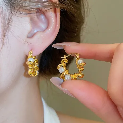 Orecchini A Cerchio Intrecciati Con Perla Artificial Imitata E Perno In Argento Sterling 925 Stile Retrò Francese Gioielli Per Donne