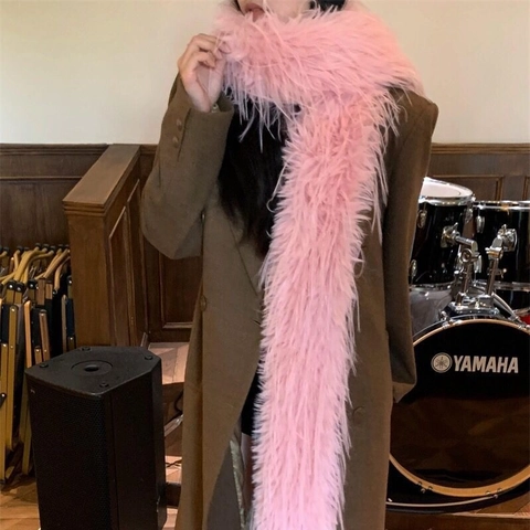 Bufanda de Piel Sintética de Visón para Mujer Peluche Suave Cálido Chal de Invierno Color Sólido Bufanda Larga Moda Elegante