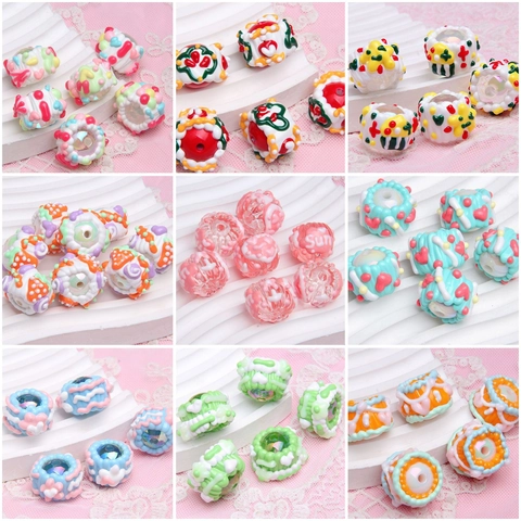 Hand Painted Acrylic Beads Colorful Creamy 3D Pattern Loose Spacer Beads For DIY Jewelry Making Phone Straps Kawaii