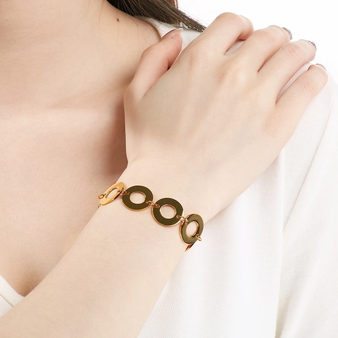 Bracciale A Maglie Circolari Intrecciate Cavo In Acciaio Inossidabile Gioielli Da Mano Geometrici Minimalisti Per Donna