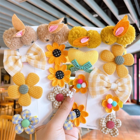 Kleinkind Mädchen Niedliche Haarklammern Plüsch Hase Gestrickte Blume Schleife Stoff Cartoon Tier Kopfschmuck Zubehör