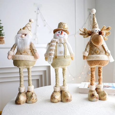 Bambole Di Peluche Telescopiche Natalizie Babbo Natale Pupazzo Di Neve Renna Ornamenti Tessuto Dorato Casa Statuette