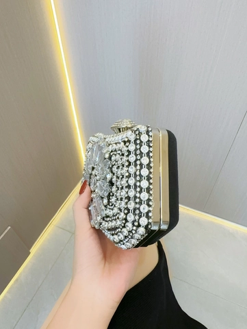 Luxury Rhinestone Evening Clutch Bag With Crystal Flower Pattern Sparkly Metal Frame Handbag For Wedding Party Women Jewelry