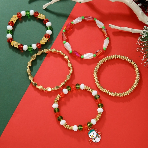 Bracelet Perles Noël Bonhomme Neige Père Noël Élan Breloques Alliage Argile Polymère Perles Cristal Bijoux Élastiques