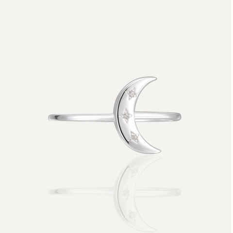 925 Sterling Silver Moon Star Ring For Women Elegant Rhinestone Inlaid Crescent Jewelry Fashion Finger Ring Gift