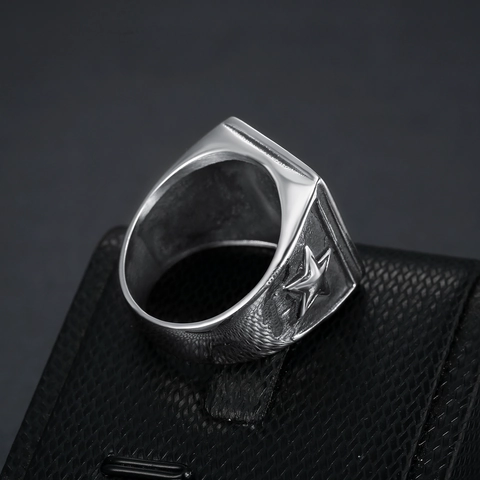 Anchor Signet Ring For Men Stainless Steel Nautical Vintage Punk Retro Style Polished Gothic Pirate Jewelry