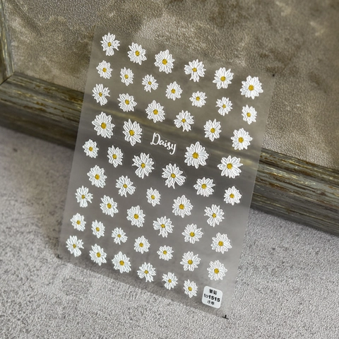 3D Geprägte Nagelkunst Aufkleber Weiße Gänseblümchen Bunte Blumenmuster Selbstklebende Maniküre Dekoration