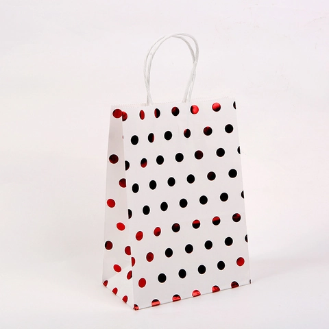 Polka Dot Kraft Paper Gift Bags With Twist Rope Handle For Birthday Wedding Christmas Party Shopping Clothing Packaging Novelty
