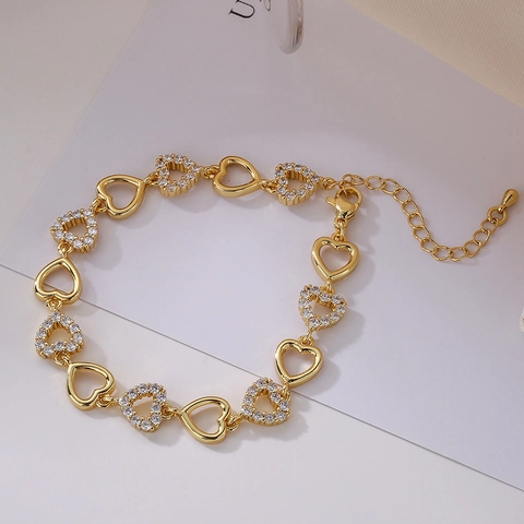 Bracciale Moda Donna In Rame Placcato Oro Con Zirconi Farfalla Cuore Stella Ciondoli Gioielli Eleganti