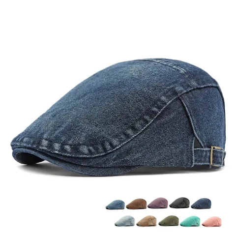 Wasched Denim Flat Cap Baumwolle Retro Verstellbare Newsboy Ivy Mütze Einfarbig Atmungsaktiv Sonnenschutz Für Damen Herren