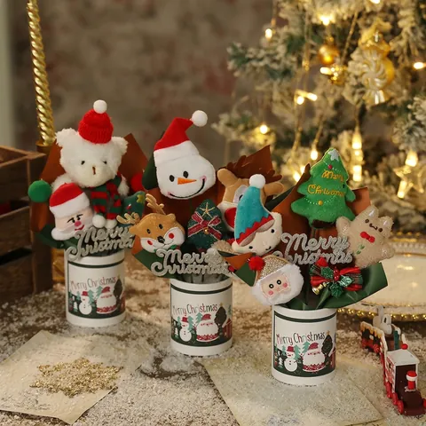 Kerst Pluche Poppen Boeket Ornamenten Kerstman Sneeuwman Beer Hert Gingerbread Man Stof Bureau Decoratie Cadeau Kerstmis