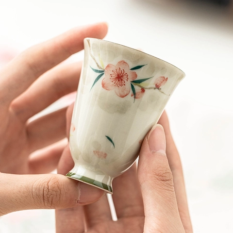 Tazza Da Tè In Ceramica Dipinta A Mano Stile Cinese Fiori Di Pesco Tazza Aroma A Piede Alto Per Degustazione Di Tè