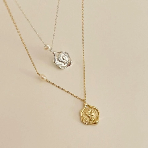 Collana Con Ciondolo Moneta Ritratto In Argento Sterling 925 Con Perla Artificial Retro Semplice Personalizzato Stile Francese Per Donne