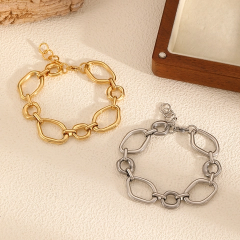 Stainless Steel Bracelet For Men Women Irregular Geometric Rings Thick Chain Hip Hop Punk Industrial Style Jewelry