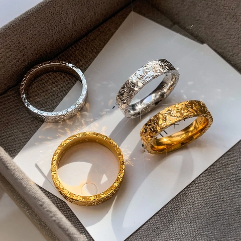 Verstellbarer Ring Mit Hammerschlag-Textur 18K Vergoldetes Kupfer Minimalistisch Vintage Geometrisch Damen