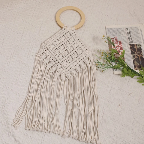Bolso De Mano Tejido A Macramé Con Mango De Madera Borlas Largas Estilo Bohemio Playa Vacaciones Verano Para Mujeres