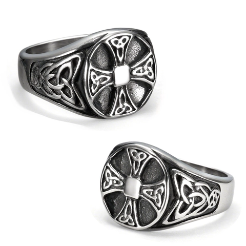 Anello Croce Vichinga Vintage Da Uomo Acciaio Inossidabile 316L Intagliato Nodo Celtico Gioielli Religiosi Retro Punk Regalo