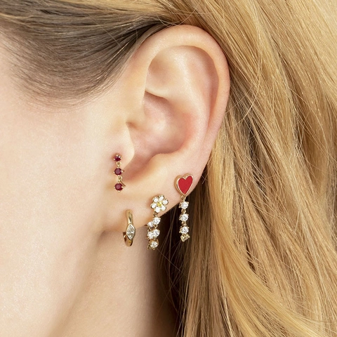 Daisy Flower Dangle Earrings Enamel Petal Rhinestone Drop Copper With 925 Sterling Silver Earring Post Fashion