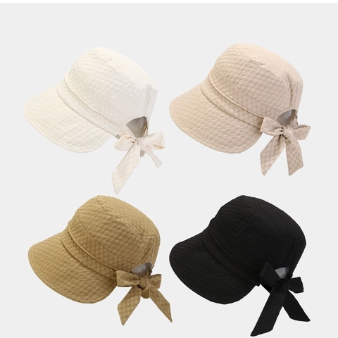 Cappello Pescatore Da Donna Stile Giapponese Pieghevole Traspirante Protezione Solare Trama Bolle Fiocco Organza Elegante