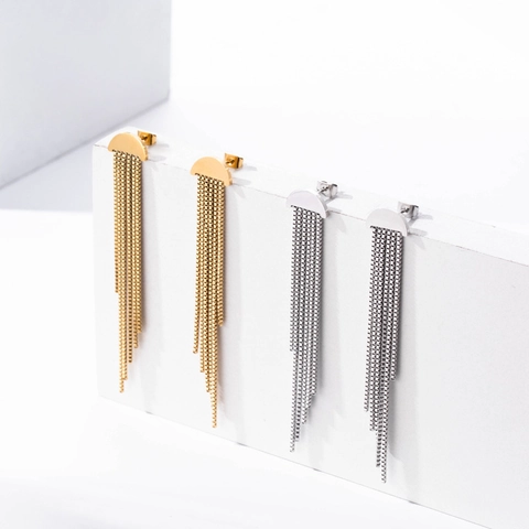 Minimalist Long Tassel Drop Earrings For Women Stainless Steel Polished Box Chain Dangle Jewelry Gift
