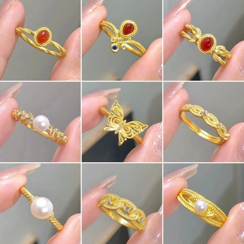 Vintage Gold Color Copper Ring Butterfly Dragon Floral Adjustable Open Design Elegant Fashion Jewelry For Women