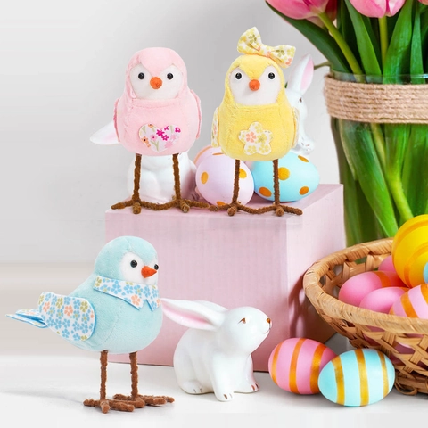 Oster Vogel Ornamente Plüsch Filz Stehende Bunte Vögel Blumenmuster Schreibtisch Dekoration Home Party Zubehör