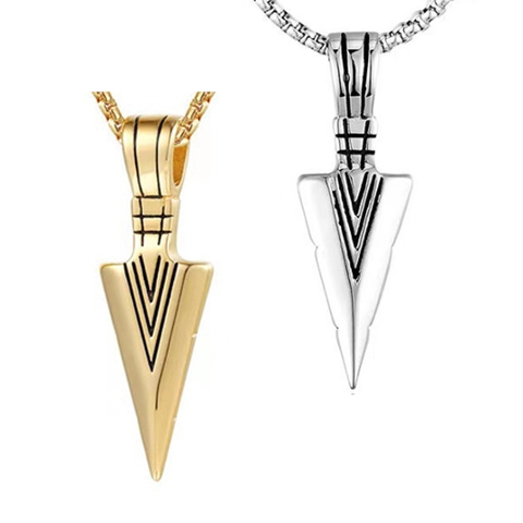 Collana Pendente Uomo Acciaio Inossidabile Titanio Cono Triangolare Punta Di Freccia Punk Gotico Retro Minimalista
