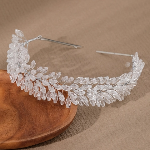 Cerchietto Sposa Fatto A Mano Cristallo Acrilico Design Foglia Fiore Copricapo Matrimonio Vintage Accessori Capelli Festa