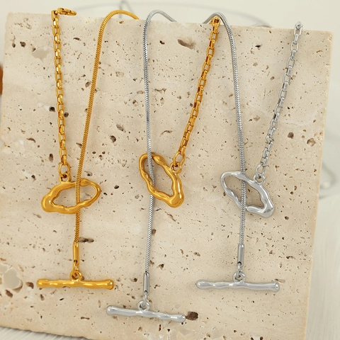 Minimalistische Titanstahl Halskette Unregelmäßiger Knebelverschluss Für Damen Gold Silber Schlangenkette Patchwork Pulloverkette