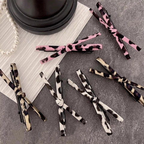Leopard Muster Schleife Haarklammer Legierung Stoff Entenschnabel Seitenhaarspange Koreanisch Süßes Accessoire Für Damen