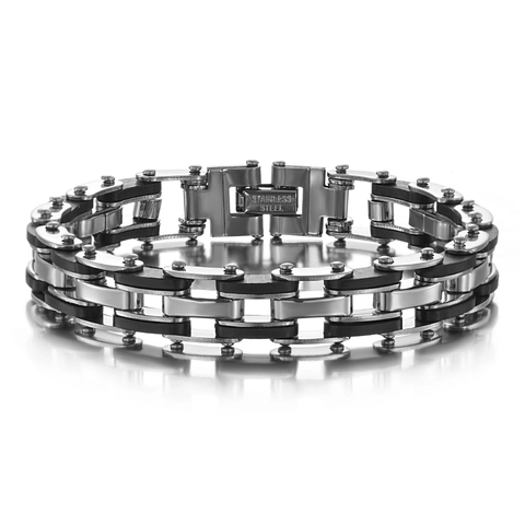 Bracciale Da Uomo In Acciaio Inossidabile E Silicone Design Maglia Catena Moto Moda Punk Industriale