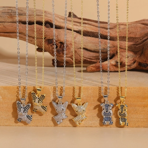 Collana con Ciondolo a Forma di Cane in Rame e Zirconia per Donna Placcato in Oro 14K Oro Bianco Cucciolo Animale Gioielli Regalo