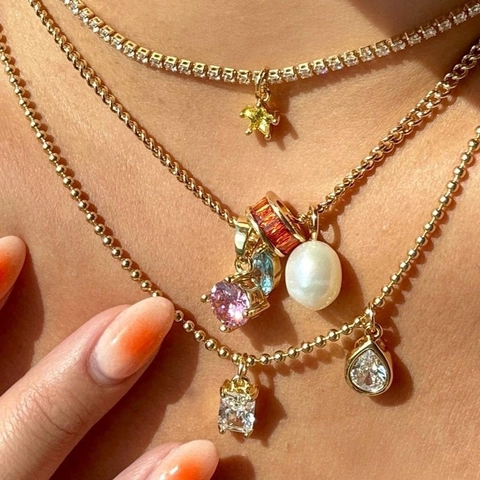 Halskette Mit Bunten Zirkonia Anhängern Edelstahl 18k Vergoldet Herz Rund Kunstperle Ins Stil Damen Elegant