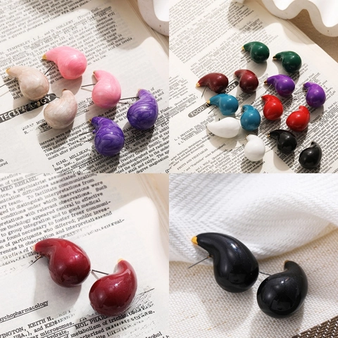 Vintage Stainless Steel Water Drop Stud Earrings For Women Colorful Enamel Drip Oil Teardrop Dopamine Earrings Jewelry Gift
