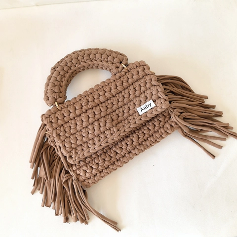 Handgemachte Häkel Umhängetasche Mit Quasten Fransen Gewebte Polyester Kleine Quadratische Schultertasche Für Damen