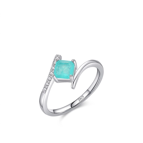 Vierkante Paraiba Blauw Groene Edelsteen Ring 925 Sterling Zilver Voor Dames Elegante Asymmetrische Open Ring