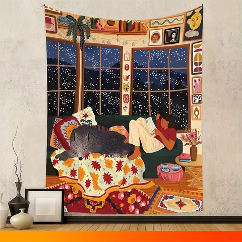 Arazzo Da Parete Poliestere Illustrazione Artistica Giungla Tropicale Tigre Leopardo Stile Bohémien Arredo Casa