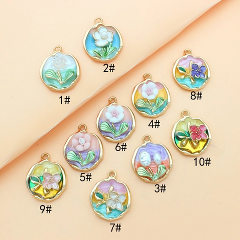 Ciondoli Smalto Fiori Pendenti Lega Resina Perla Artificial Tondo Floreale DIY Creazione Gioielli Per Collana Orecchini Bracciale