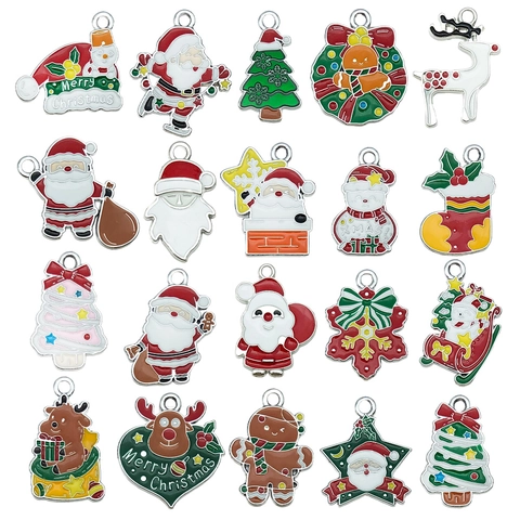 Christmas Charms Zinc Alloy Enamel Pendants For DIY Jewelry Making Santa Claus Elk Tree Snowman Festive Decoration