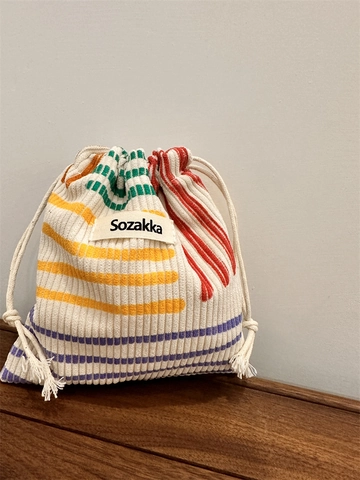 Borsa Coulisse In Velluto A Coste Piccola Borsa Portaoggetti Strisce Colorate Organizzatore Viaggio Trucco