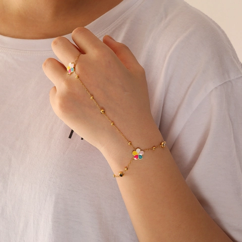 Flower Necklace Bracelet Earrings Ring Stainless Steel Enamel Colorful Floral Jewelry Women Gold Plated Fashion Jewelry
