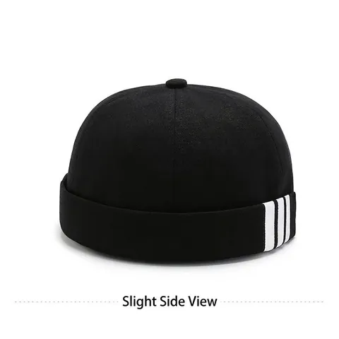 Brimless Docker Hat Cotton Twill Retro Sailor Cap Triple Stripe Streetwear Adjustable Hip Hop Miki Hat For Men Women
