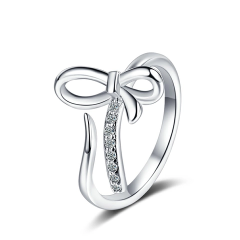 Bowtie Ring Copper Micro Pave Cubic Zirconia Adjustable Open Design Sweet Elegant Minimalist Jewelry For Women