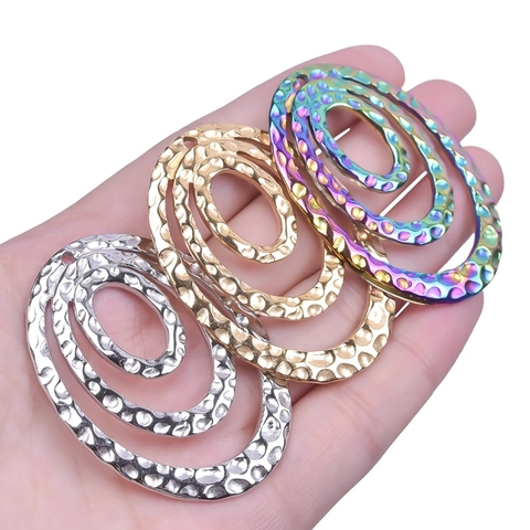 Stainless Steel Oval Pendants Hammered Texture Three Layer Concentric Geometric DIY Jewelry Accessories Fashion